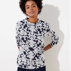 Loft Floral Ruffled Mock Neck Top - Graphite Blue